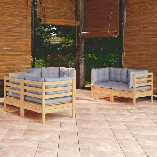 Garden Lounge Set Grey, Natural Wood Solid Pinewood, 100% Polyester