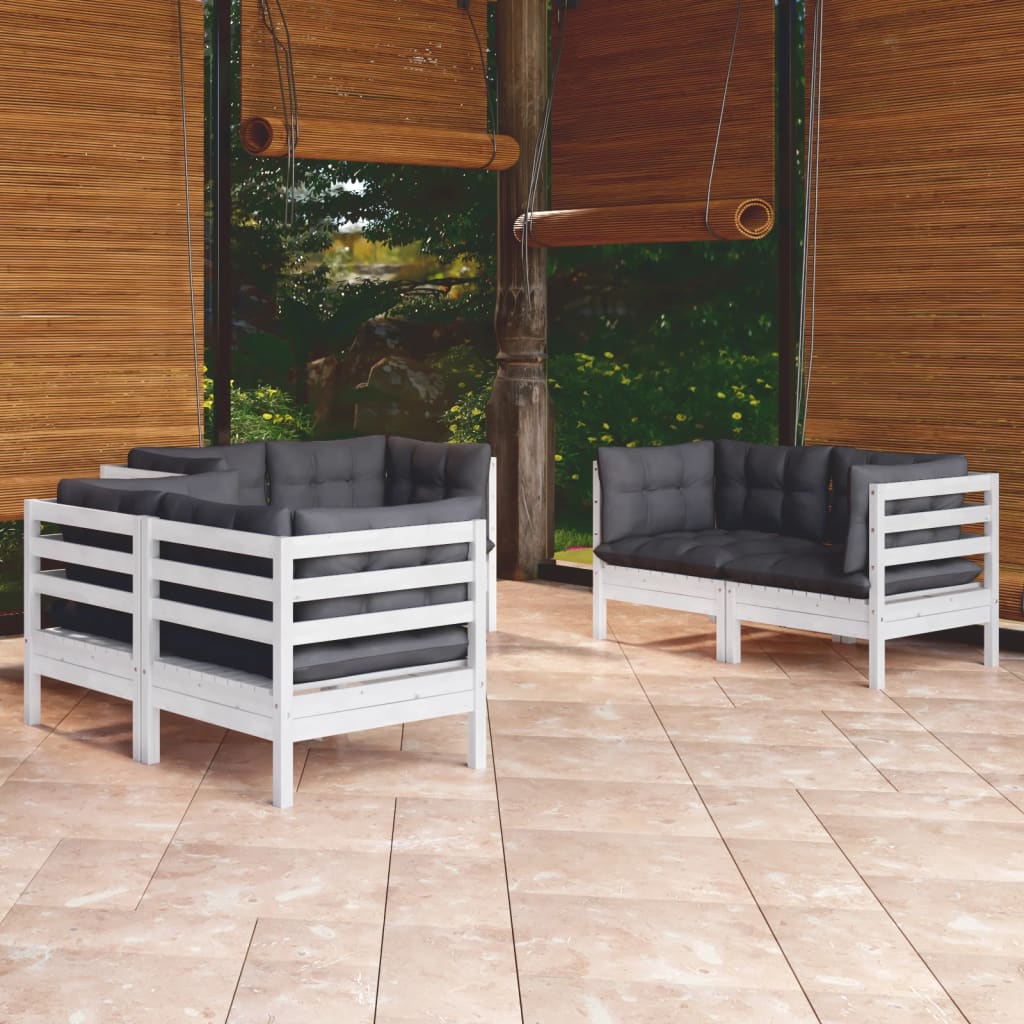 Garden Lounge Set Grey, Natural Wood Solid Pinewood, 100% Polyester