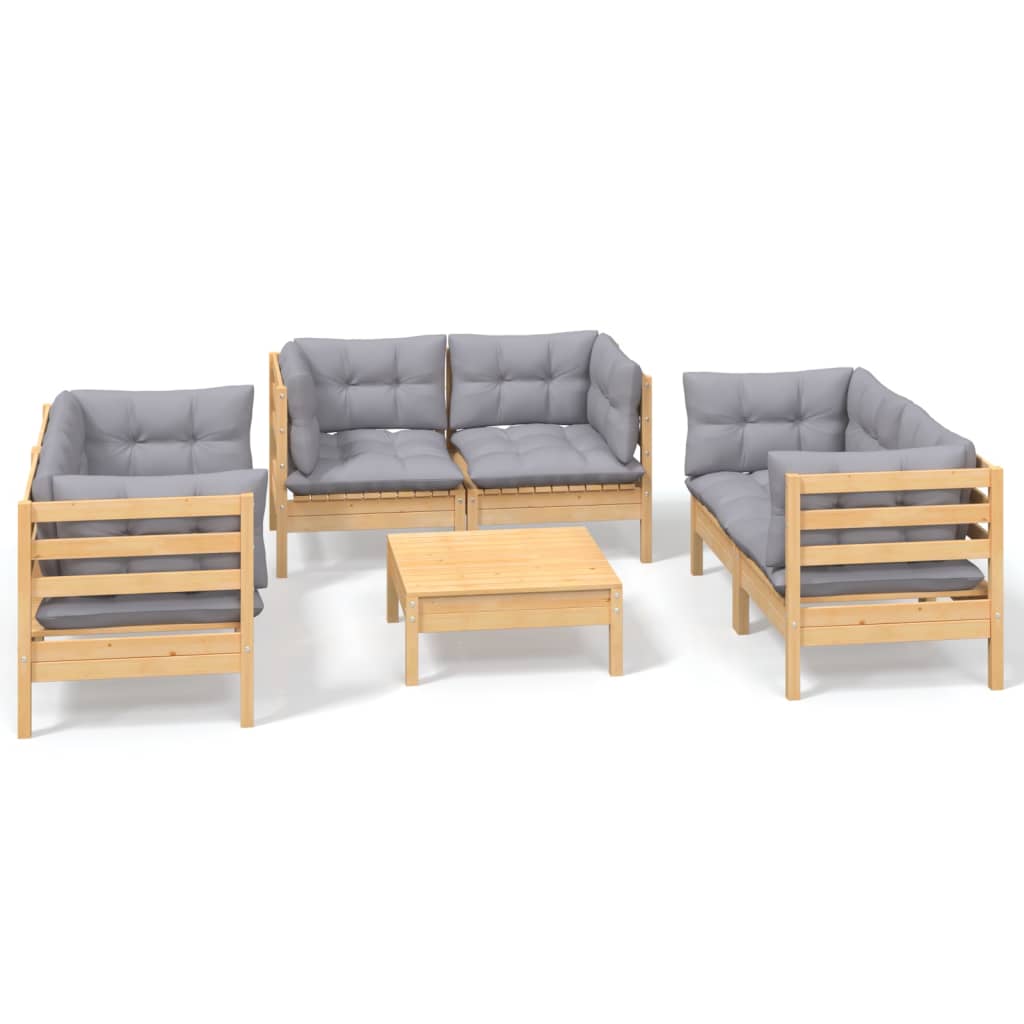 Garden Lounge Set Grey Solid Pine Wood, Fabric (100% Polyester)