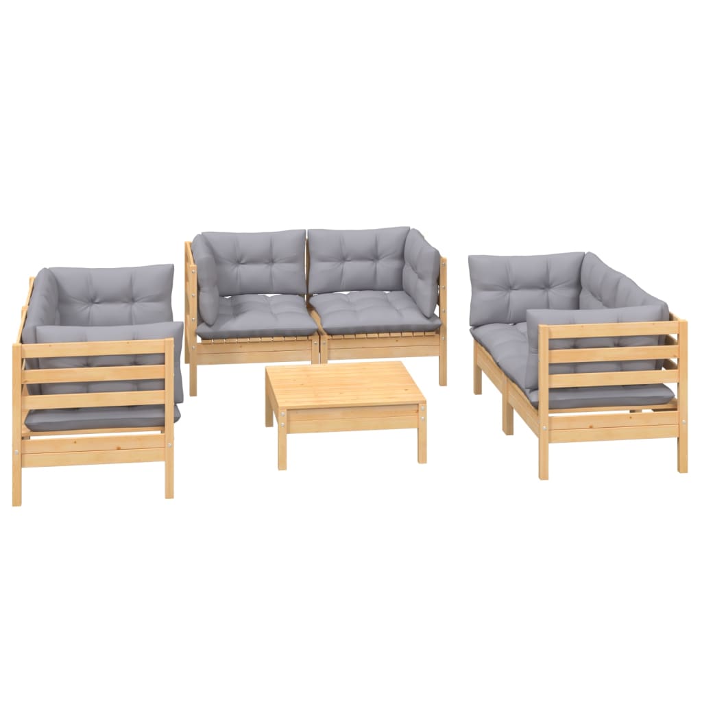 Garden Lounge Set Grey Solid Pine Wood, Fabric (100% Polyester)