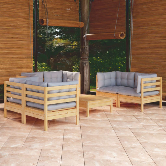Garden Lounge Set Grey Solid Pine Wood, Fabric (100% Polyester)