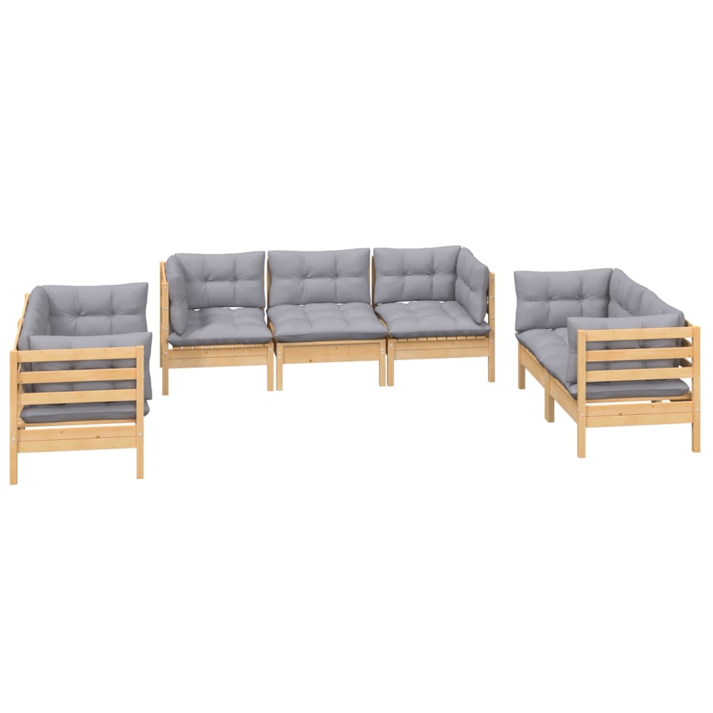 Garden Lounge Set Grey Solid Pinewood, Fabric (100% Polyester)