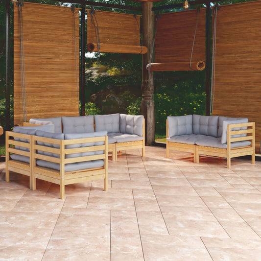 Garden Lounge Set Grey Solid Pinewood, Fabric (100% Polyester)