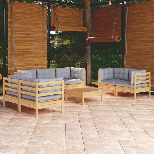 Garden Lounge Set Grey Solid Pinewood, Fabric (100% Polyester)