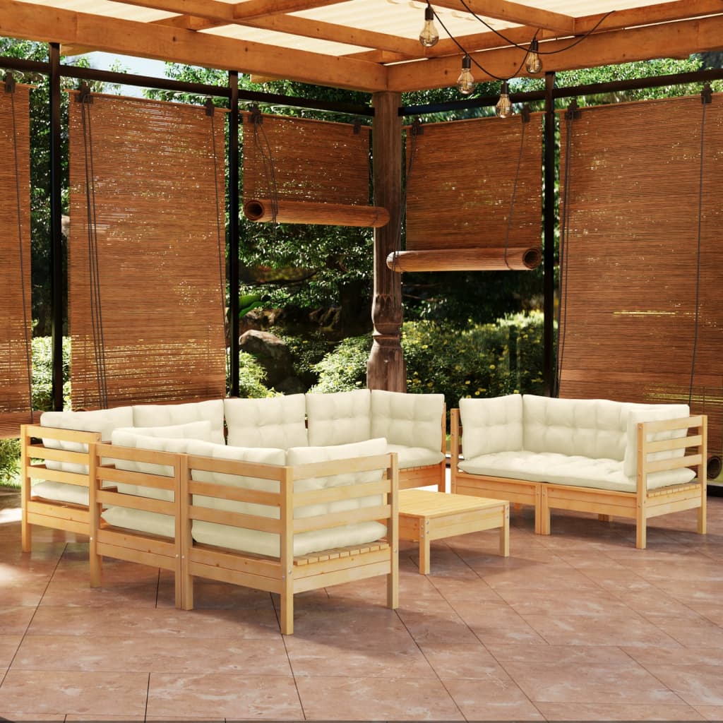 Garden Lounge Set Gray Cushions, Natural Wood Frame