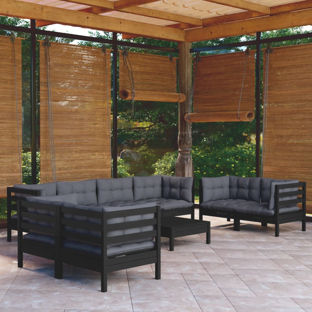 Garden Lounge Set Gray Cushions, Natural Wood Frame