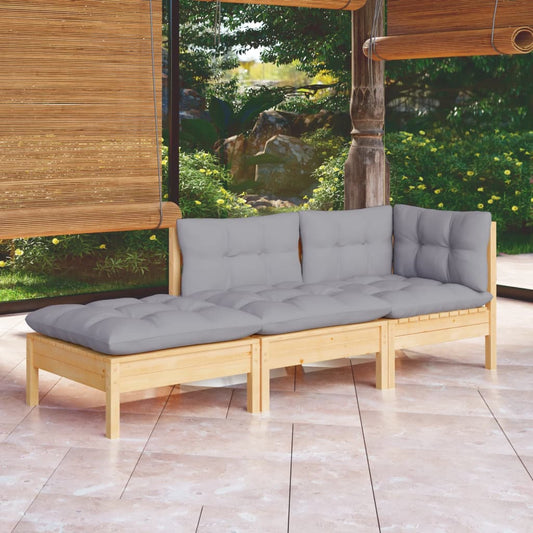 Garden Lounge Set Gray Solid Pine Wood, Fabric (100% Polyester)