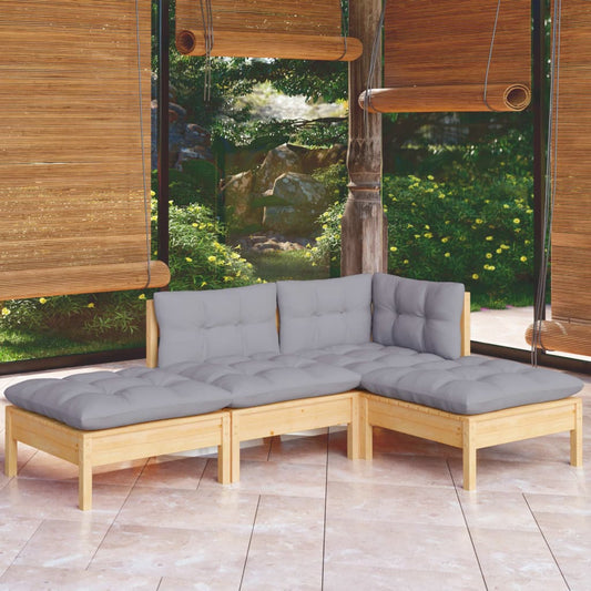 Garden Lounge Set Grey Solid Pinewood Medium Modular