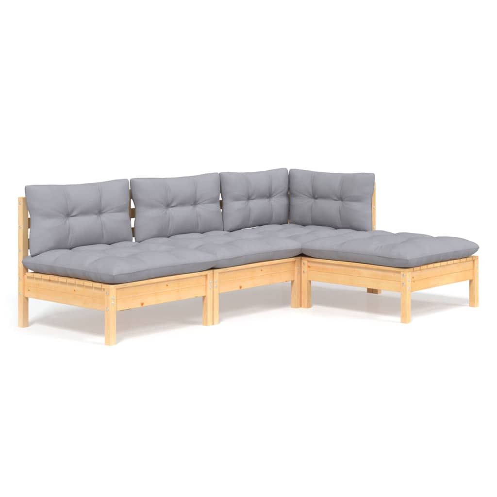Garden Lounge Set Grey Cushions, Pinewood Frame