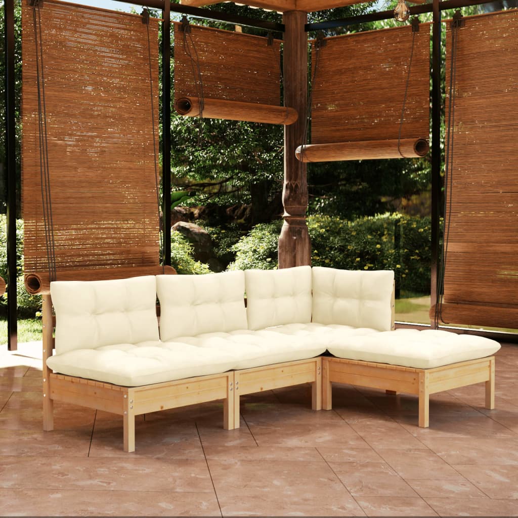 Garden Lounge Set Grey Cushions, Pinewood Frame