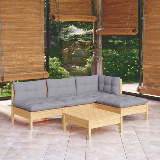 Garden Lounge Set Grey Solid Pinewood Medium Modular