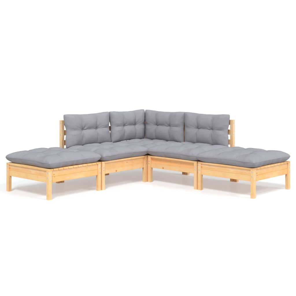 Garden Lounge Set Grey Cushions, Pine Wood