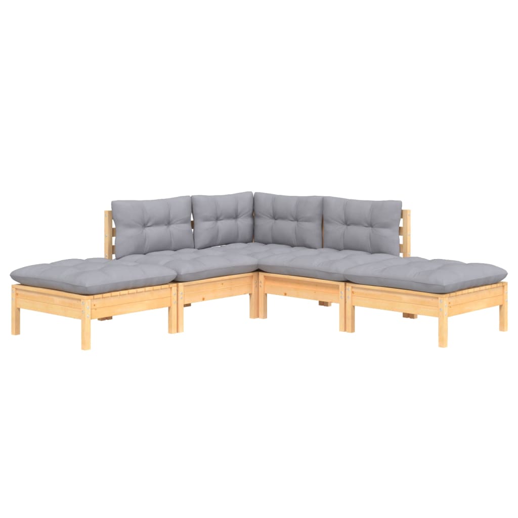 Garden Lounge Set Grey Cushions, Pine Wood