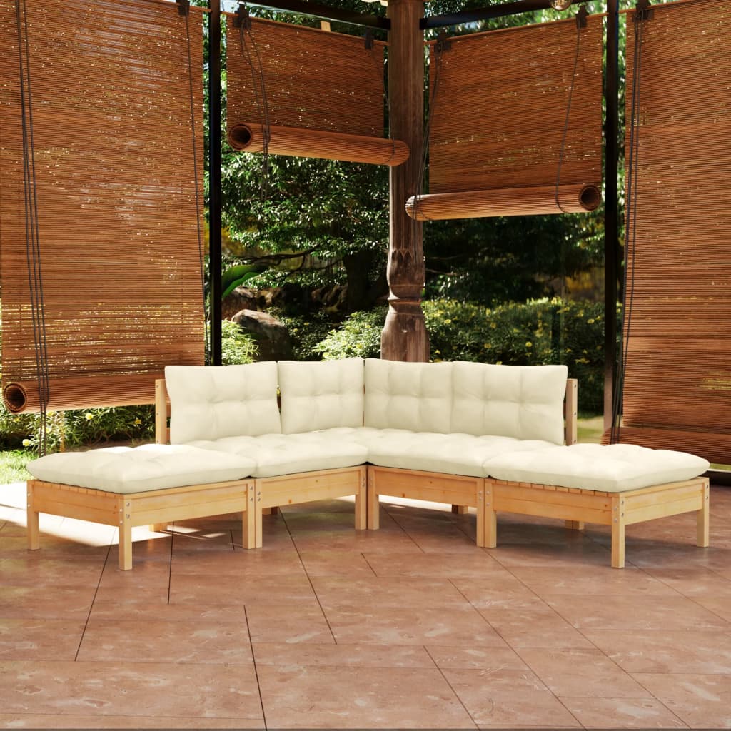 Garden Lounge Set Grey Cushions, Pine Wood
