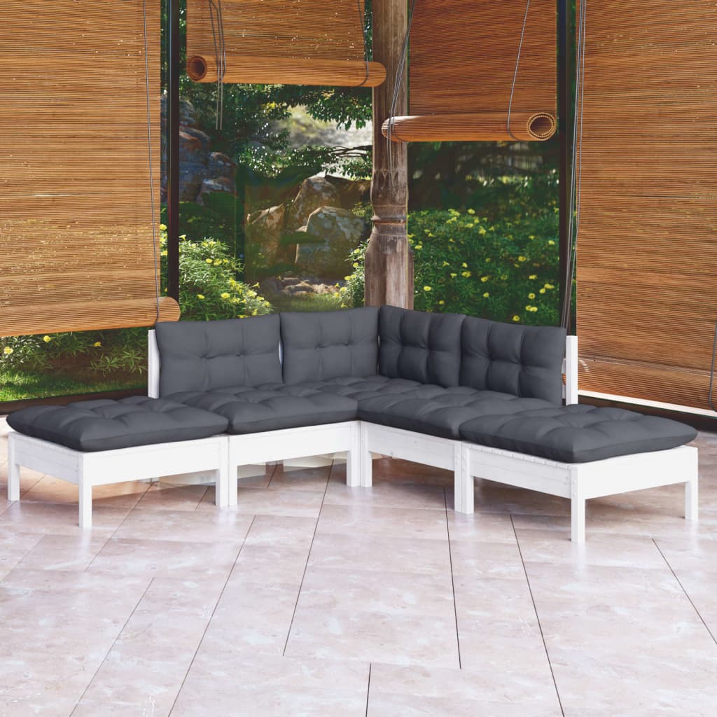 Garden Lounge Set Grey Cushions, Pine Wood