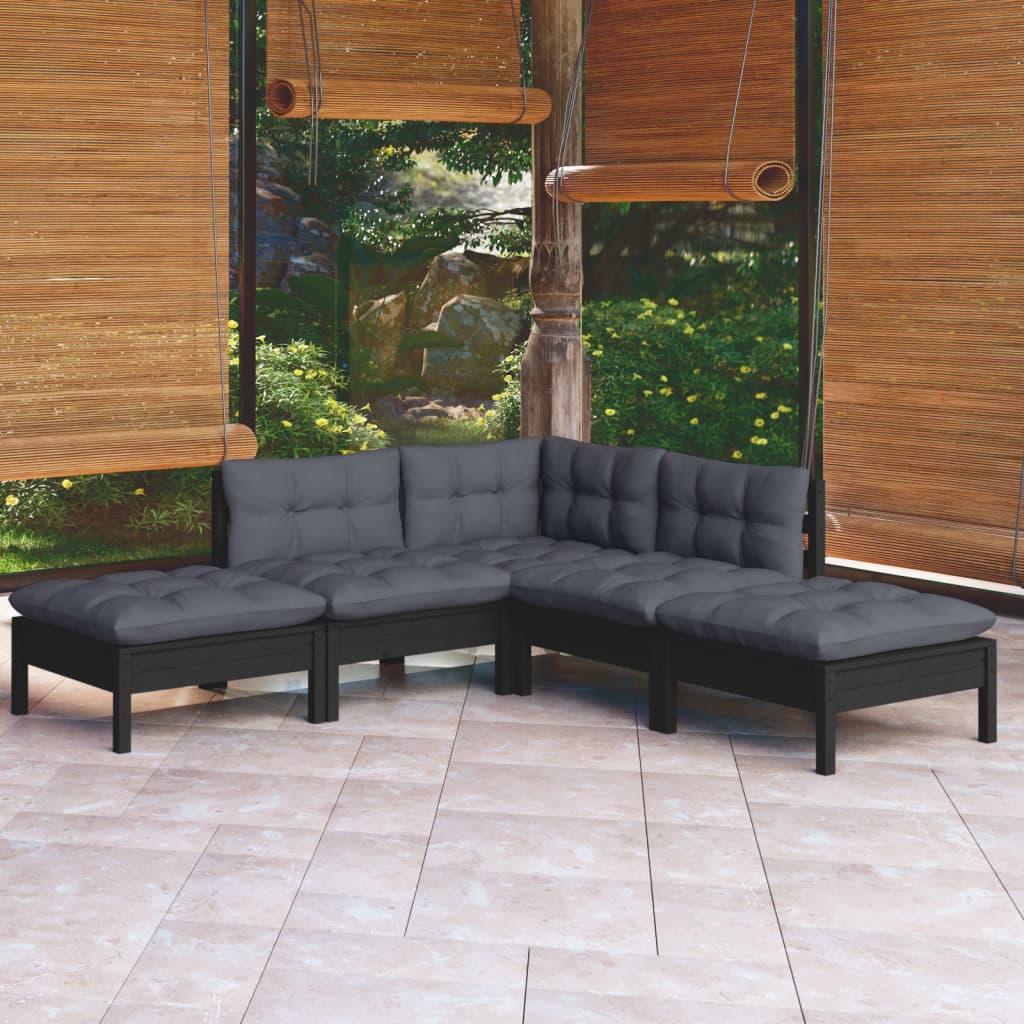 Garden Lounge Set Grey Cushions, Pine Wood