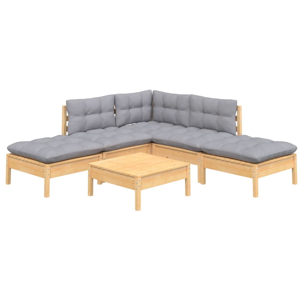 Garden Lounge Set Grey Solid Pinewood, Fabric (100% Polyester)