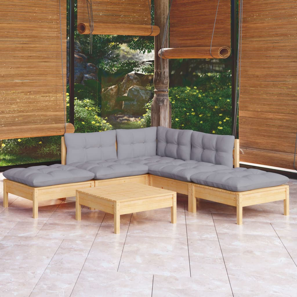 Garden Lounge Set Grey Solid Pinewood, Fabric (100% Polyester)
