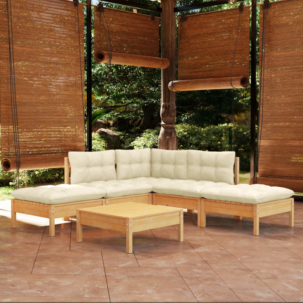 Garden Lounge Set Grey Solid Pinewood, Fabric (100% Polyester)