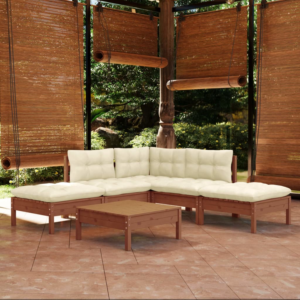 Garden Lounge Set Grey Solid Pinewood, Fabric (100% Polyester)