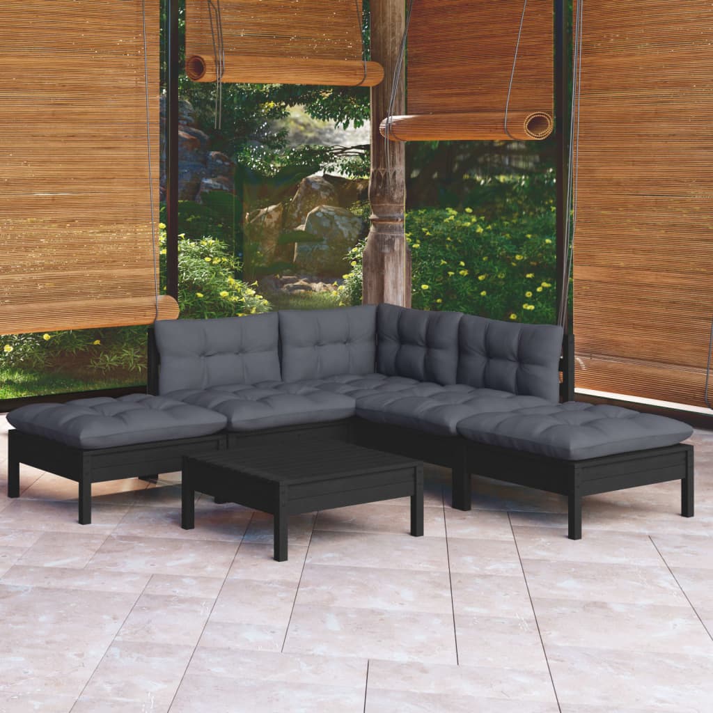 Garden Lounge Set Grey Solid Pinewood, Fabric (100% Polyester)