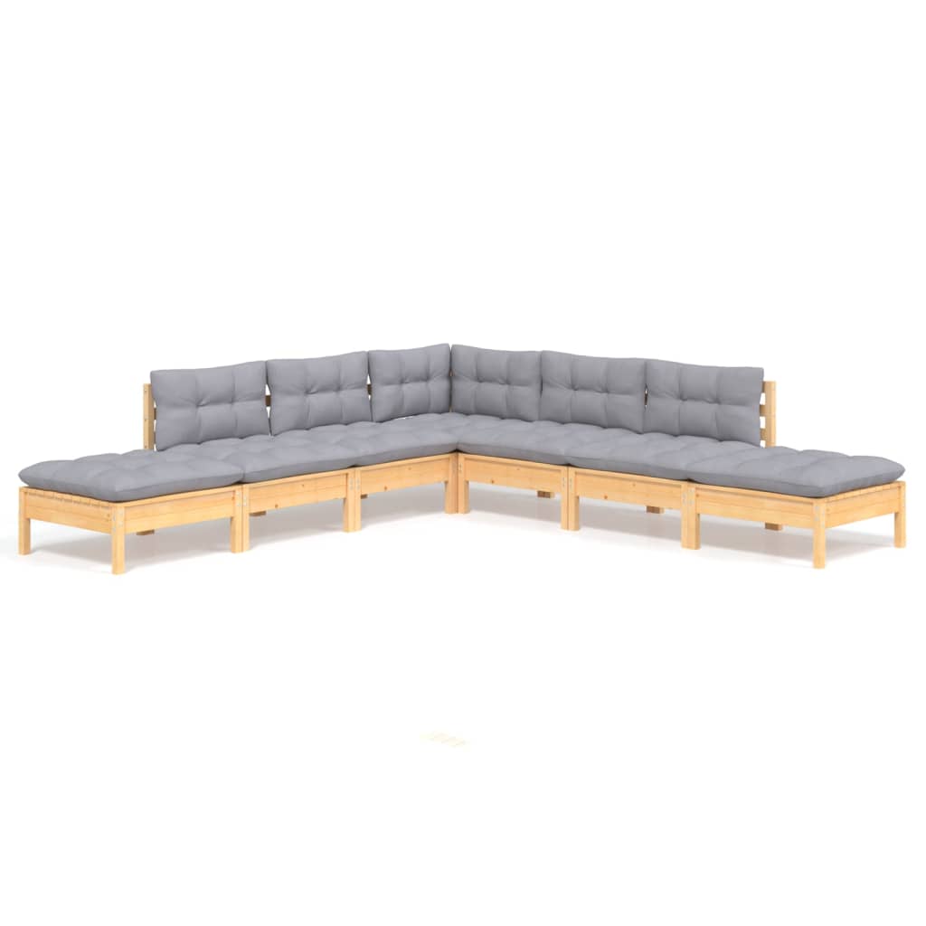 Garden Lounge Set Grey Solid Pine Wood 7 Piece Set Modular