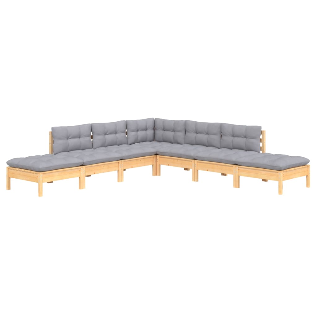 Garden Lounge Set Grey Solid Pine Wood 7 Piece Set Modular