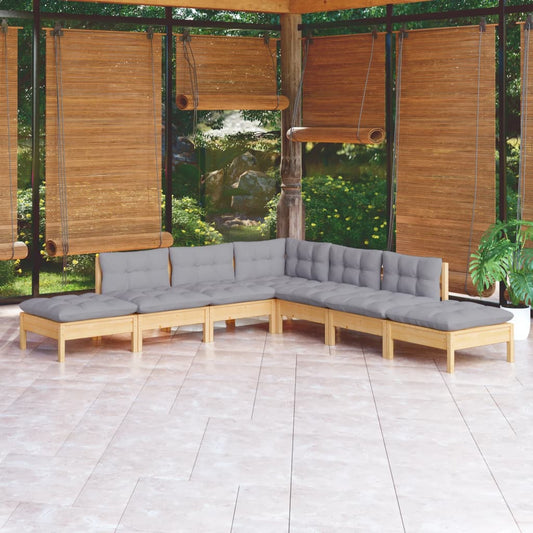 Garden Lounge Set Grey Solid Pine Wood 7 Piece Set Modular