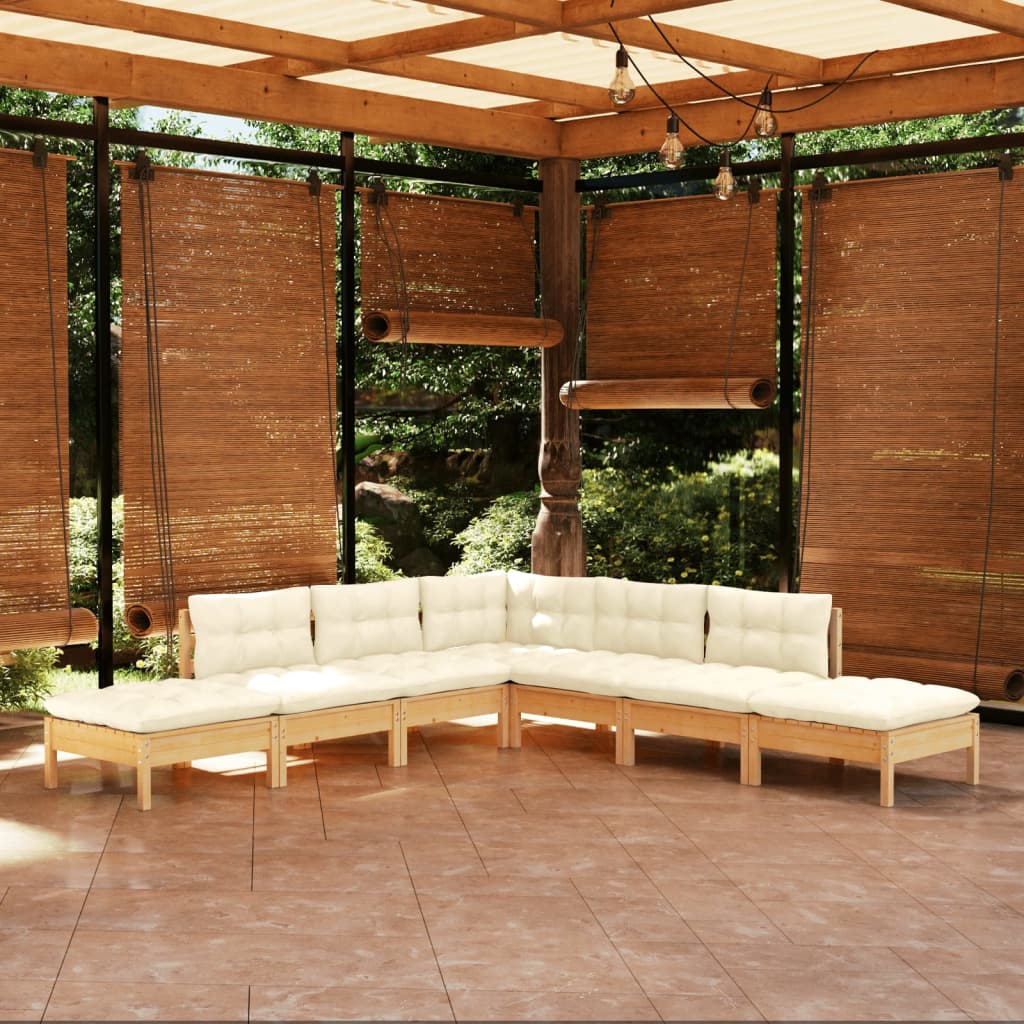 Garden Lounge Set Grey Solid Pine Wood 7 Piece Set Modular