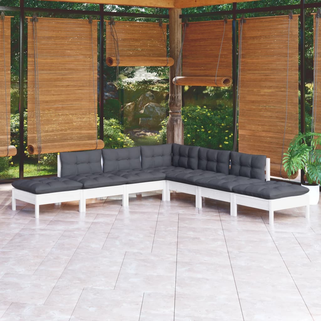 Garden Lounge Set Grey Solid Pine Wood 7 Piece Set Modular