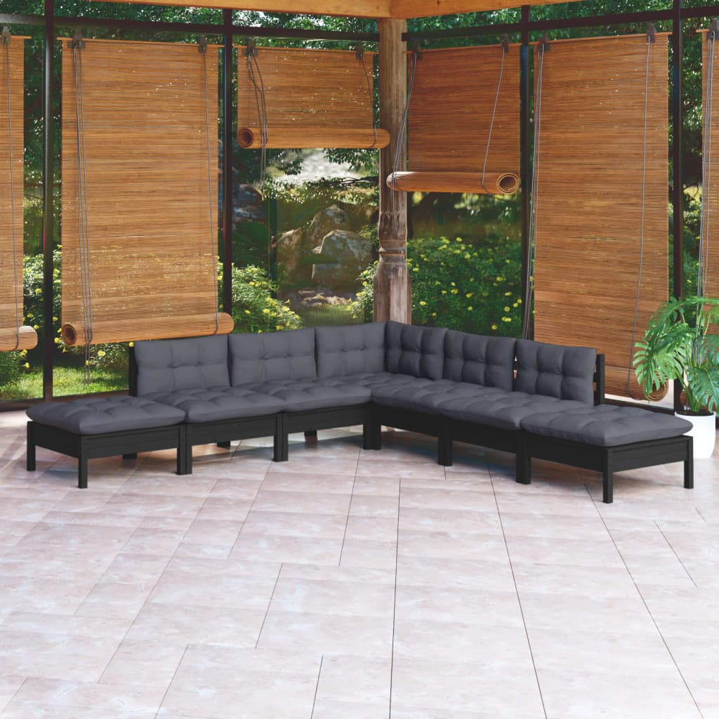 Garden Lounge Set Grey Solid Pine Wood 7 Piece Set Modular
