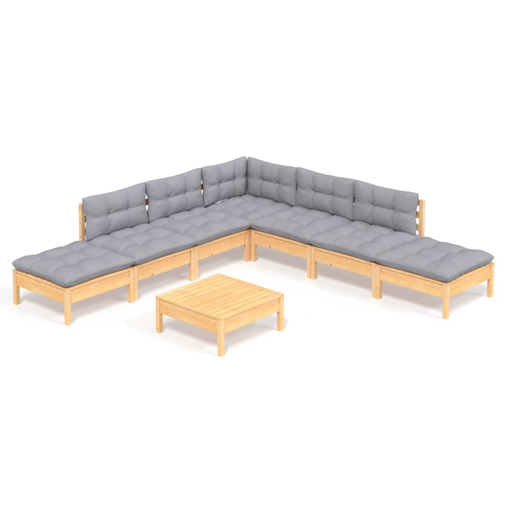 Garden Lounge Set Grey Solid Pine Wood, Fabric (100% Polyester)