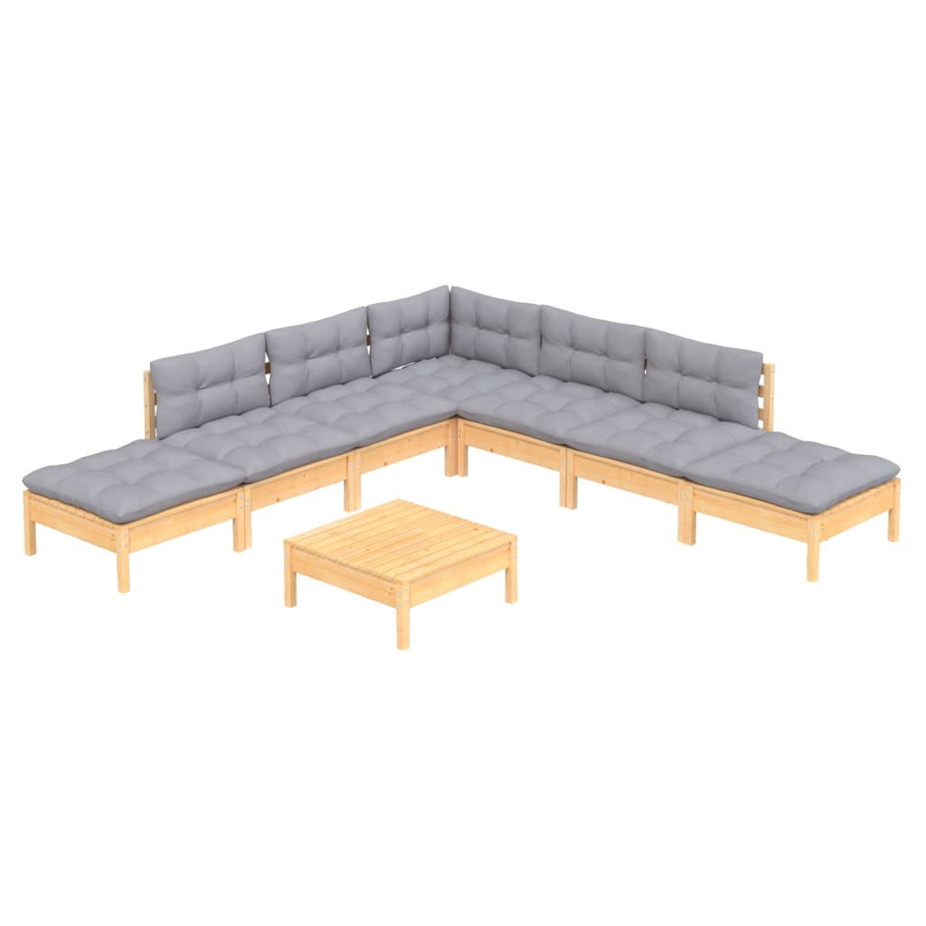 Garden Lounge Set Grey Solid Pine Wood, Fabric (100% Polyester)