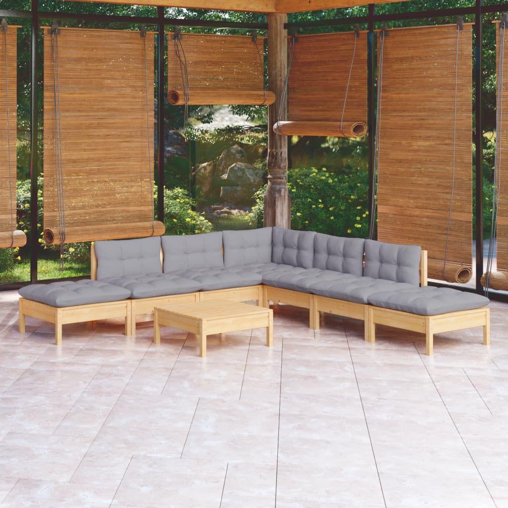 Garden Lounge Set Grey Solid Pine Wood, Fabric (100% Polyester)