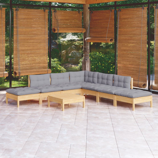 Garden Lounge Set Grey Solid Pine Wood, Fabric (100% Polyester)