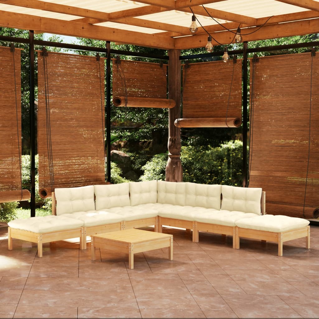 Garden Lounge Set Grey Solid Pine Wood, Fabric (100% Polyester)