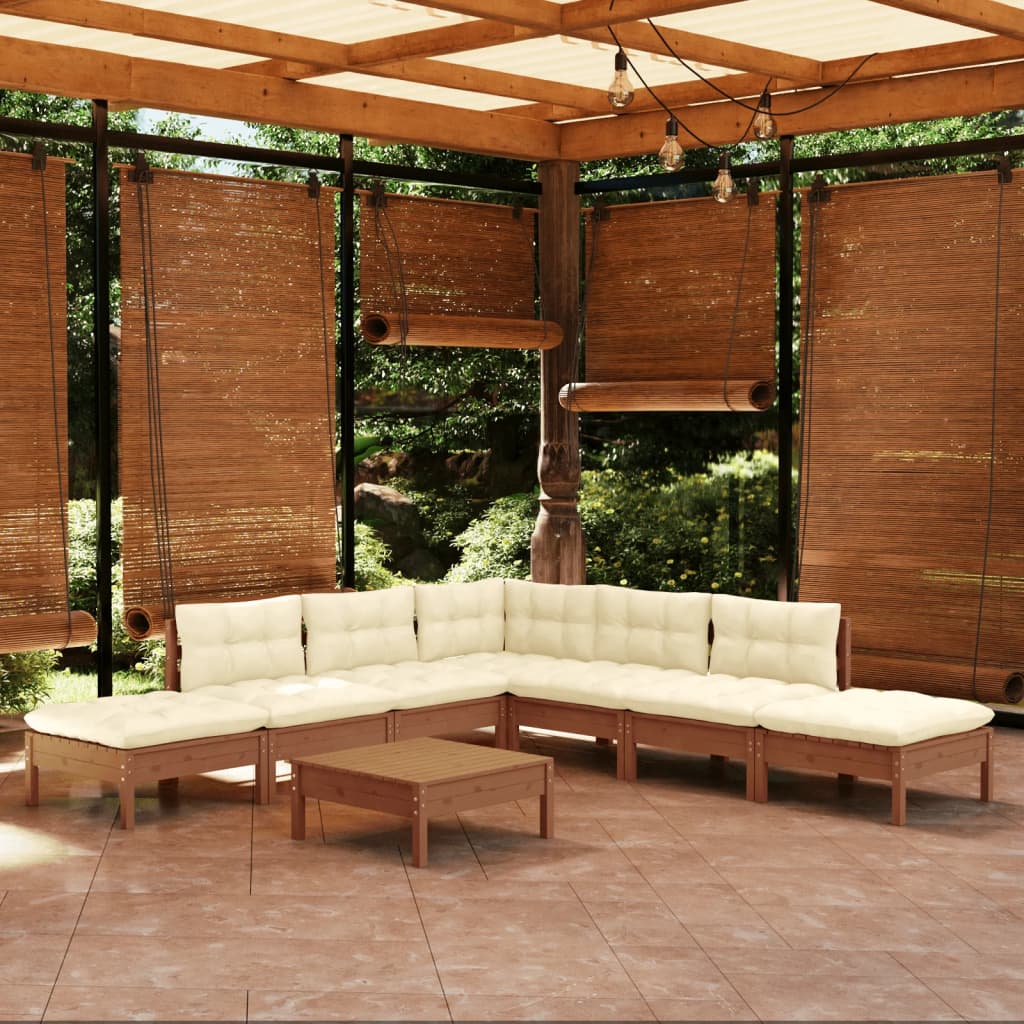 Garden Lounge Set Grey Solid Pine Wood, Fabric (100% Polyester)
