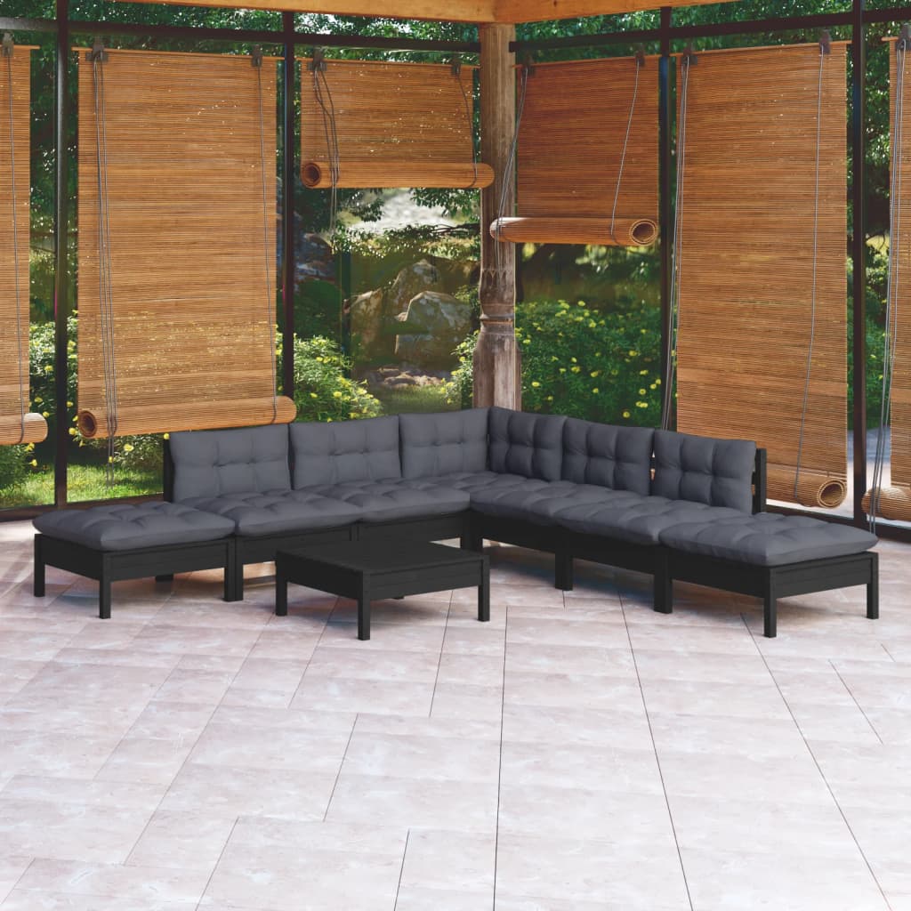 Garden Lounge Set Grey Solid Pine Wood, Fabric (100% Polyester)