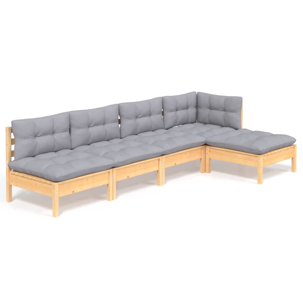 Garden Lounge Set Grey, Pine Solid Pine Wood, Fabric (100% Polyester)