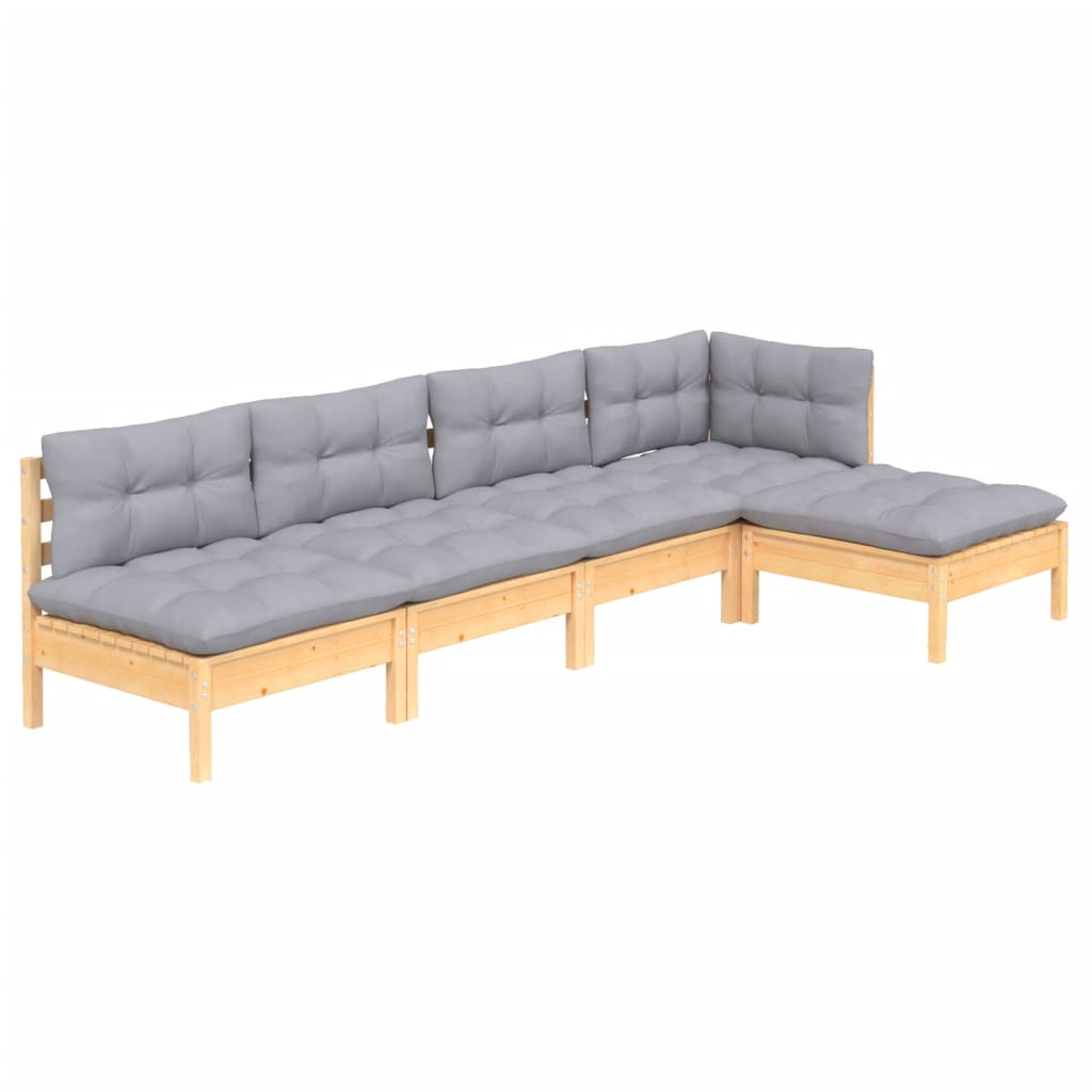 Garden Lounge Set Grey, Pine Solid Pine Wood, Fabric (100% Polyester)