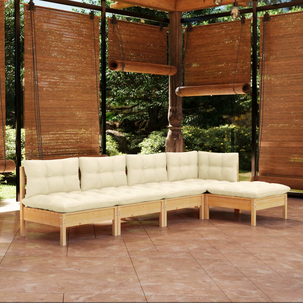 Garden Lounge Set Grey, Pine Solid Pine Wood, Fabric (100% Polyester)