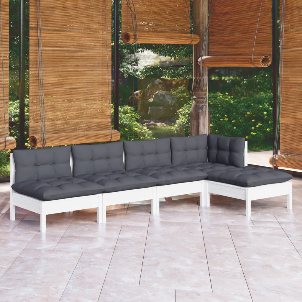 Garden Lounge Set Grey, Pine Solid Pine Wood, Fabric (100% Polyester)
