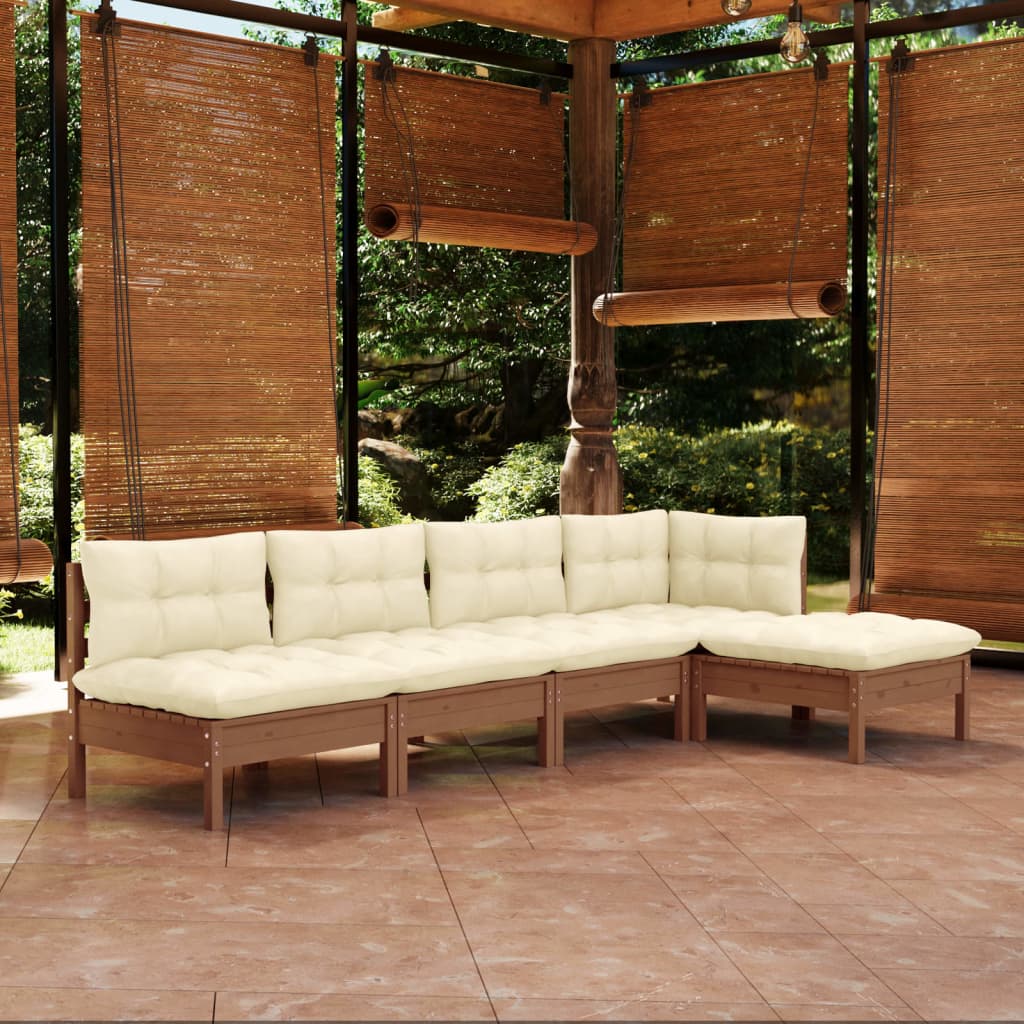Garden Lounge Set Grey, Pine Solid Pine Wood, Fabric (100% Polyester)