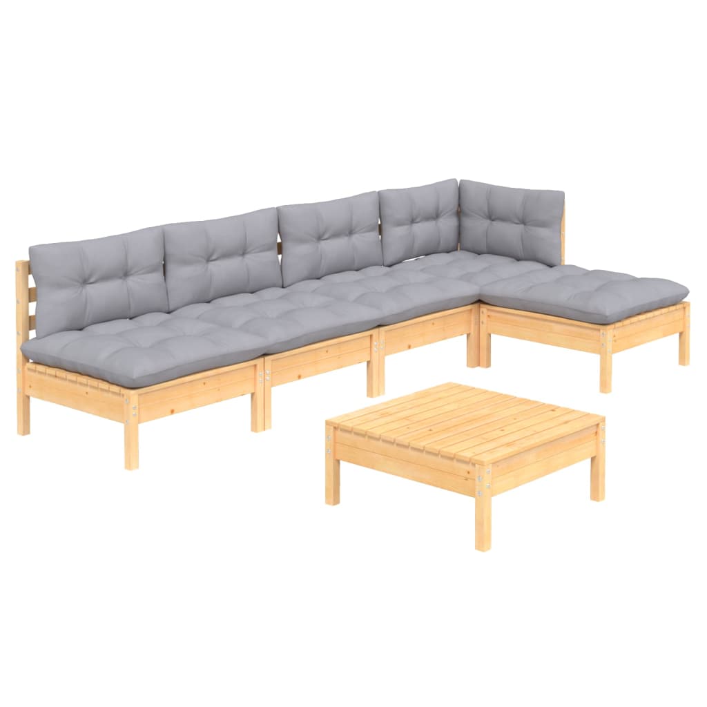 Garden Lounge Set Grey And Natural Wood