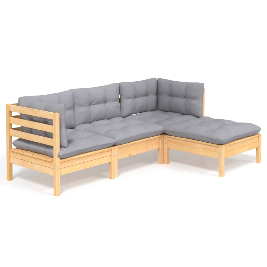 Garden Lounge Set Grey, Natural Wood