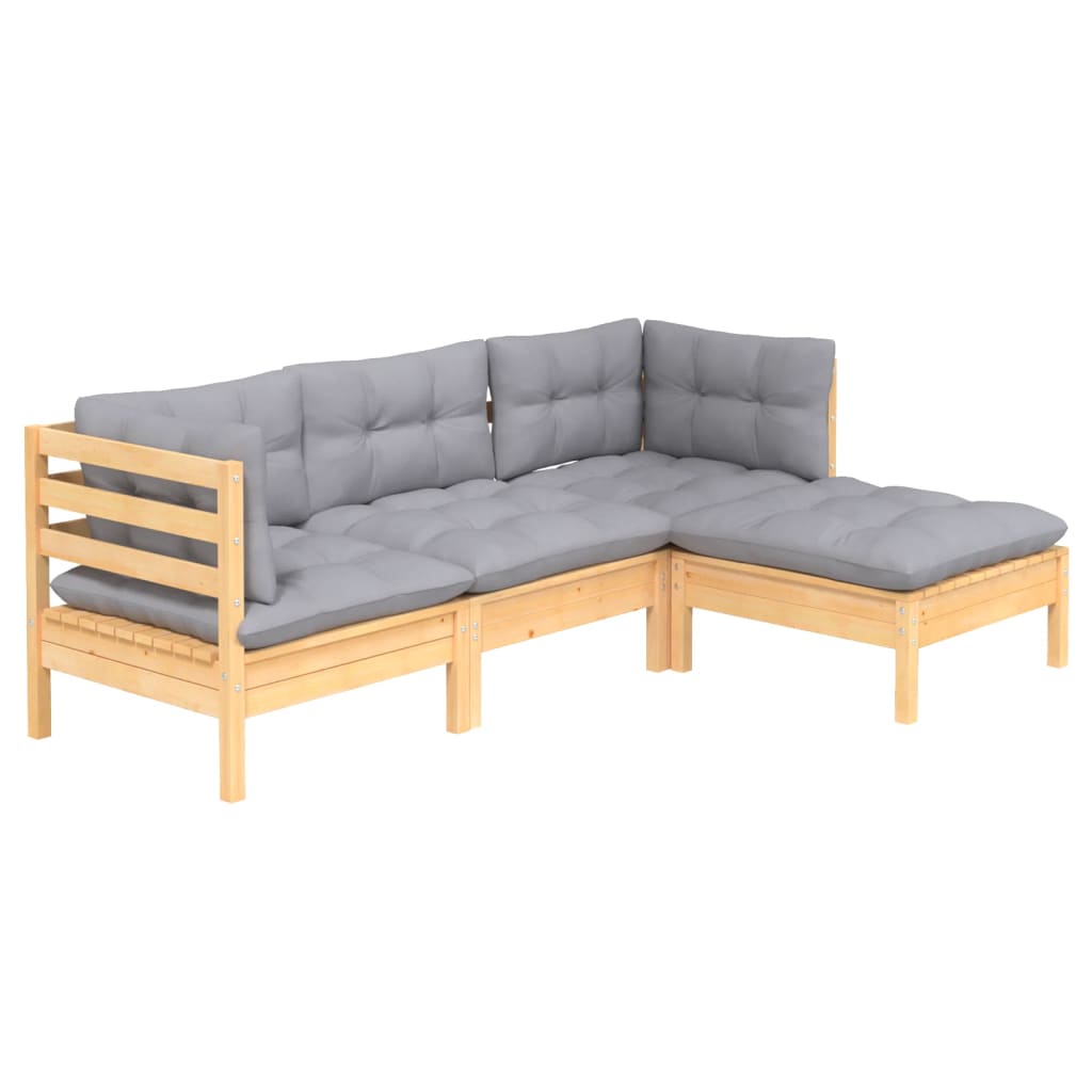 Garden Lounge Set Grey, Natural Wood