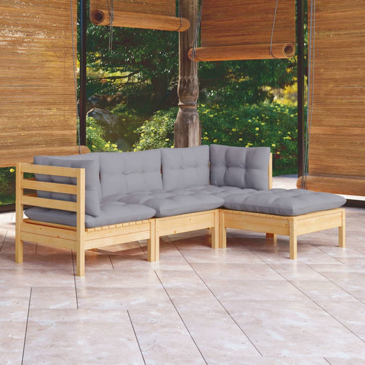 Garden Lounge Set Grey, Natural Wood