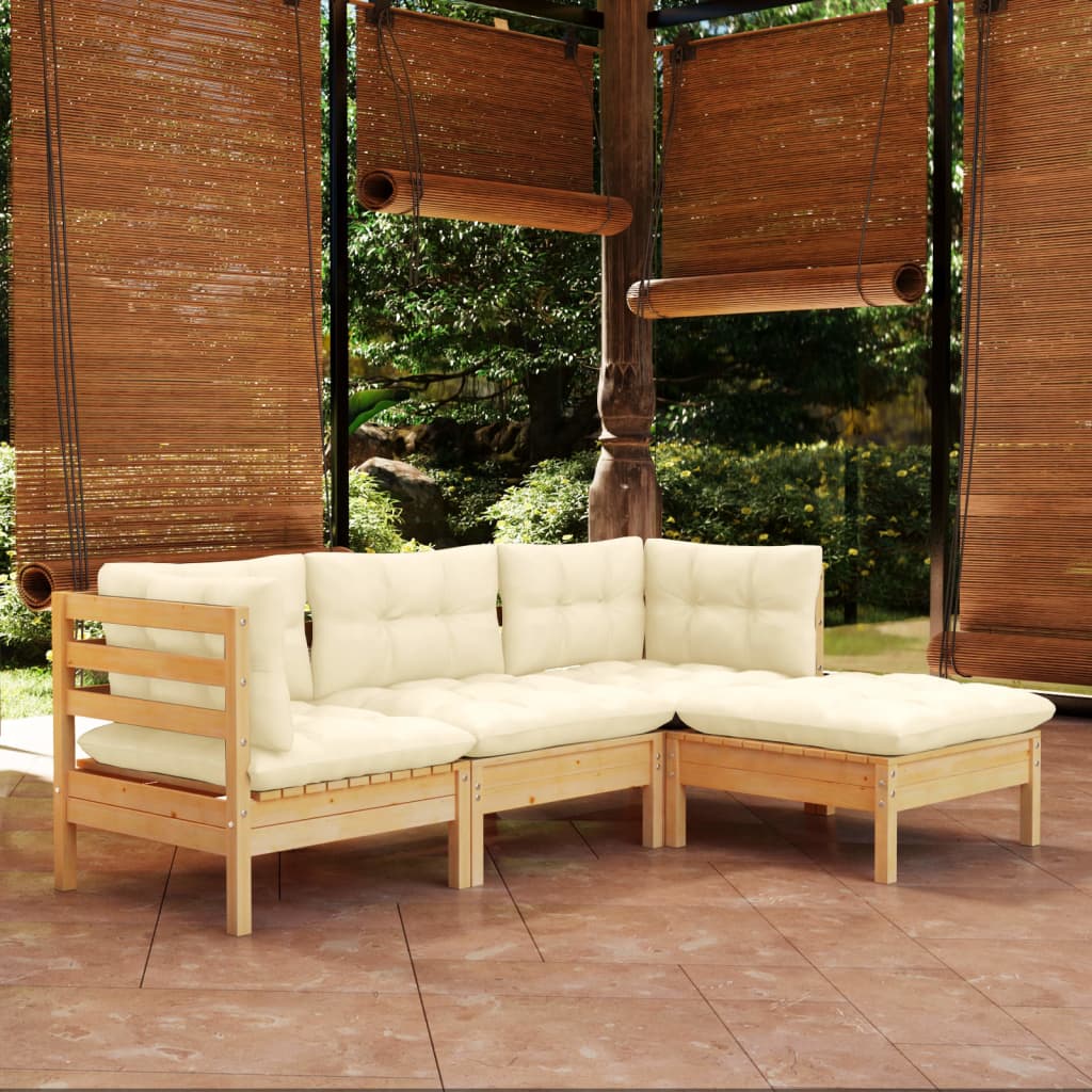 Garden Lounge Set Grey, Natural Wood