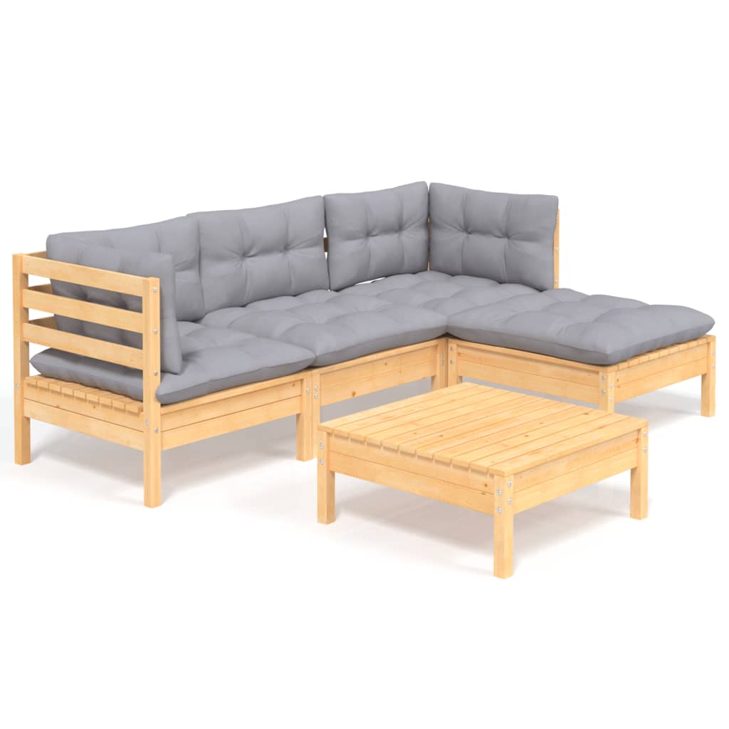 Garden Lounge Set Grey Solid Pinewood, Fabric (100% Polyester)