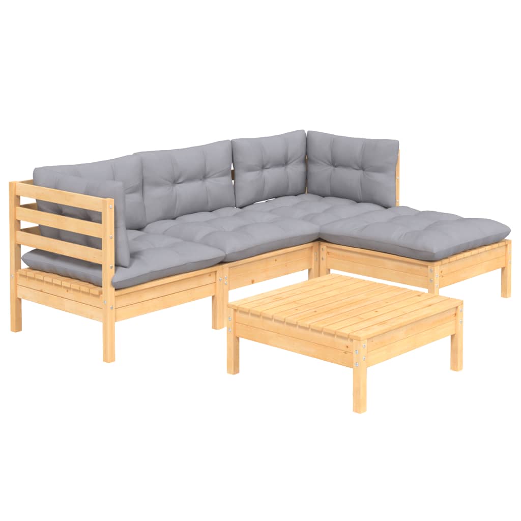 Garden Lounge Set Grey Solid Pinewood, Fabric (100% Polyester)